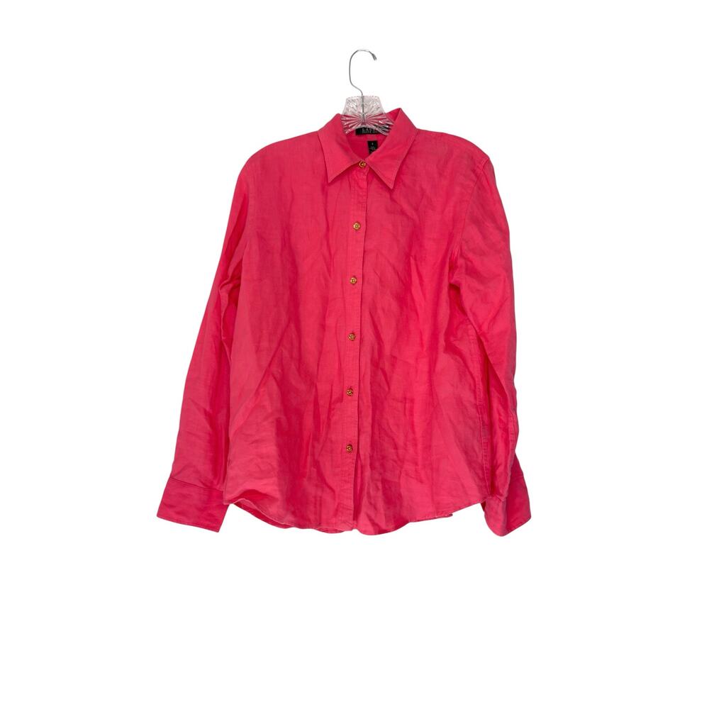 Ralph Lauren Button Up‎ Blouse Pink Long Sleeve Linen Lagenlook Relaxed Small